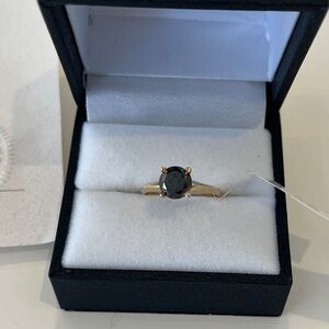 Brand New 10k Yellow Gold 1.5ct Black Round Brilliant Diamond Ring - size 5.5